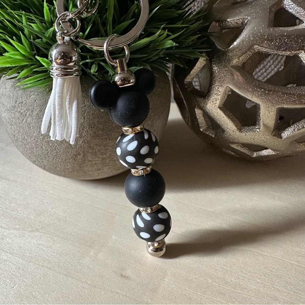Mickey Mouse Silicone Keychain With White‎ Tassel
